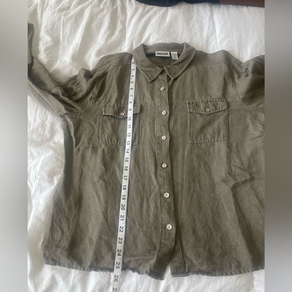 Vintage CHICOS DESIGN olive green linen peal button down shirt size 3 | XL - Picture 10 of 11